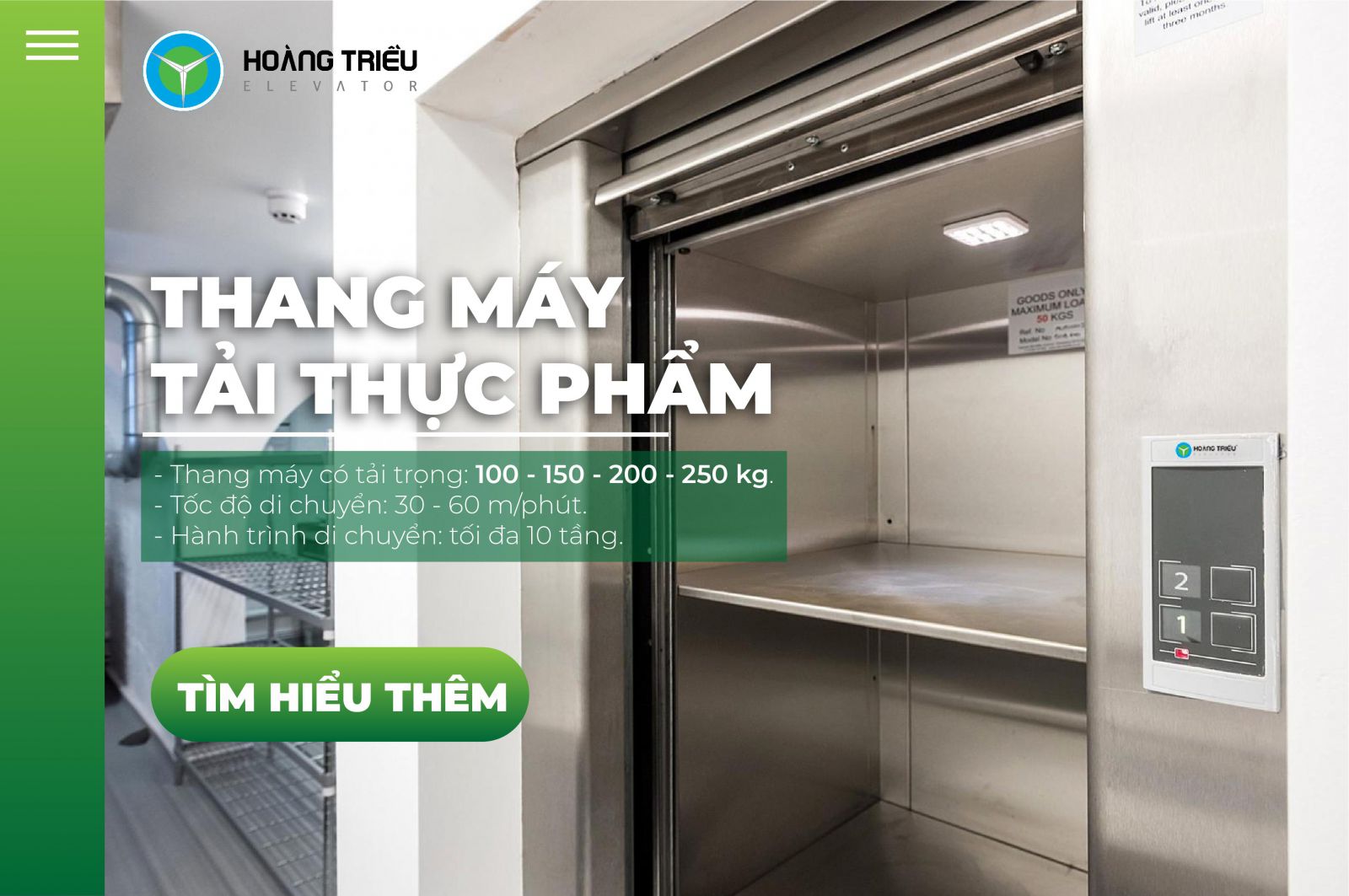 Thang máy tải thực phẩm nhỏ gọn, chất lượng - Hoàng Triều NanoLift - Hotline 0917 446 776