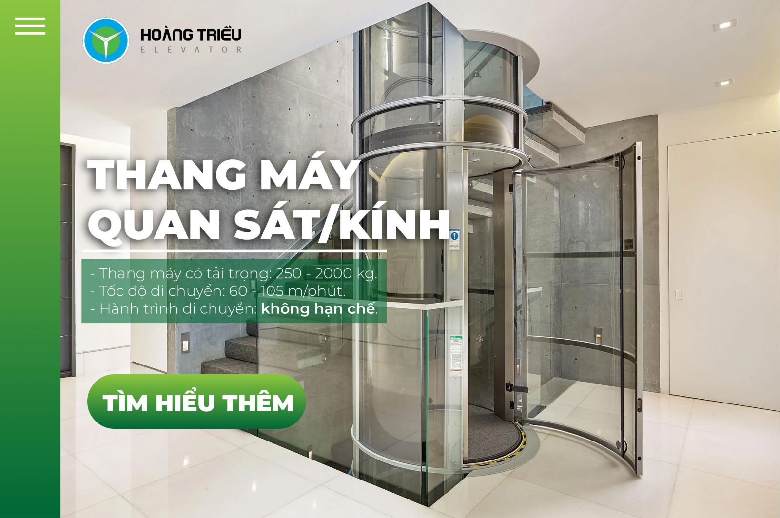 Thang máy tròn vách kính tại Hoàng Triều - Hotline 0917 446 776